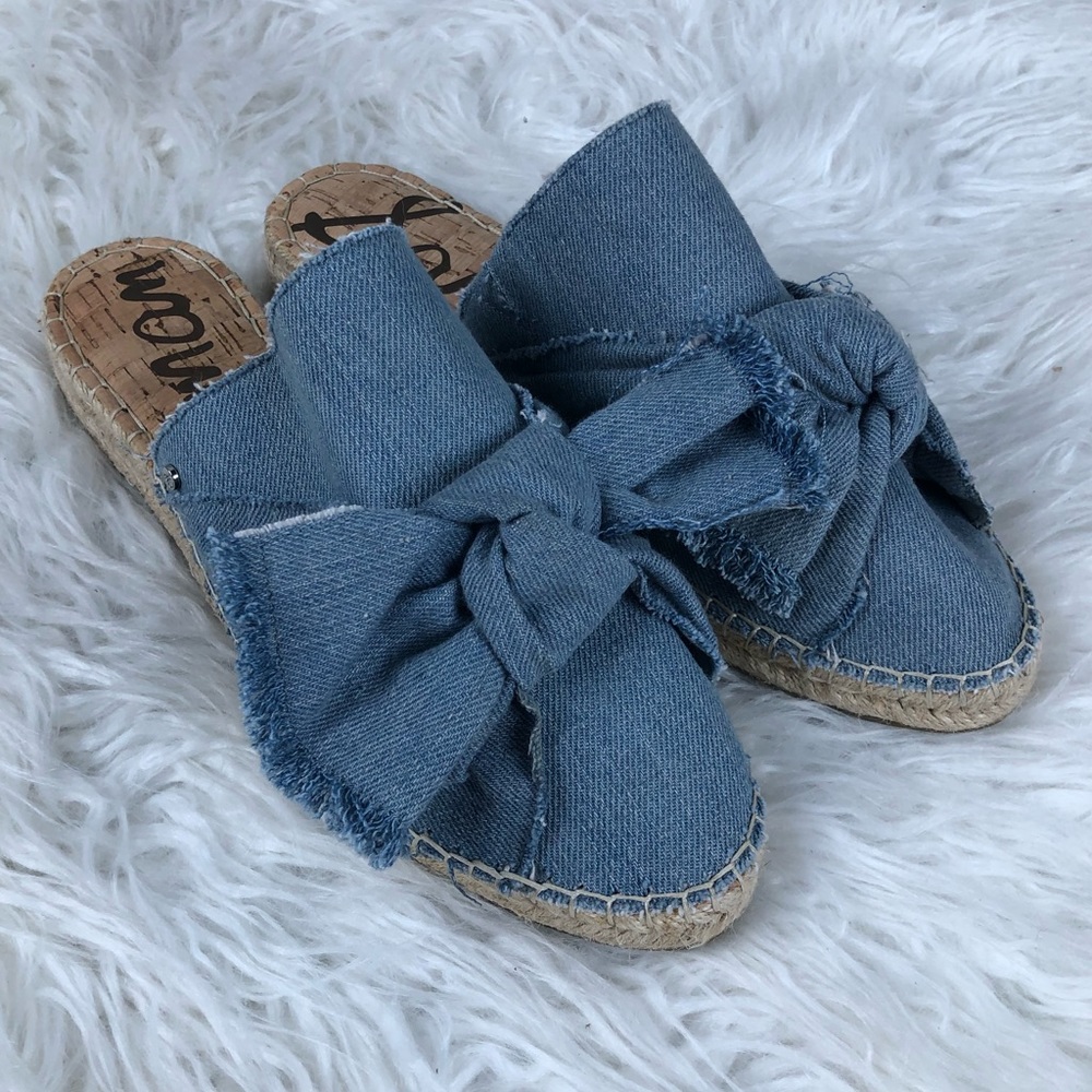 Sam Edelman Lynda chambray bow top mules